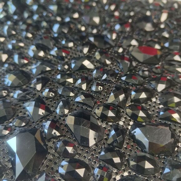 BCBGMAXAZRIA square metal mesh clutch bag with black stones for women zipper par - Picture 3 of 8